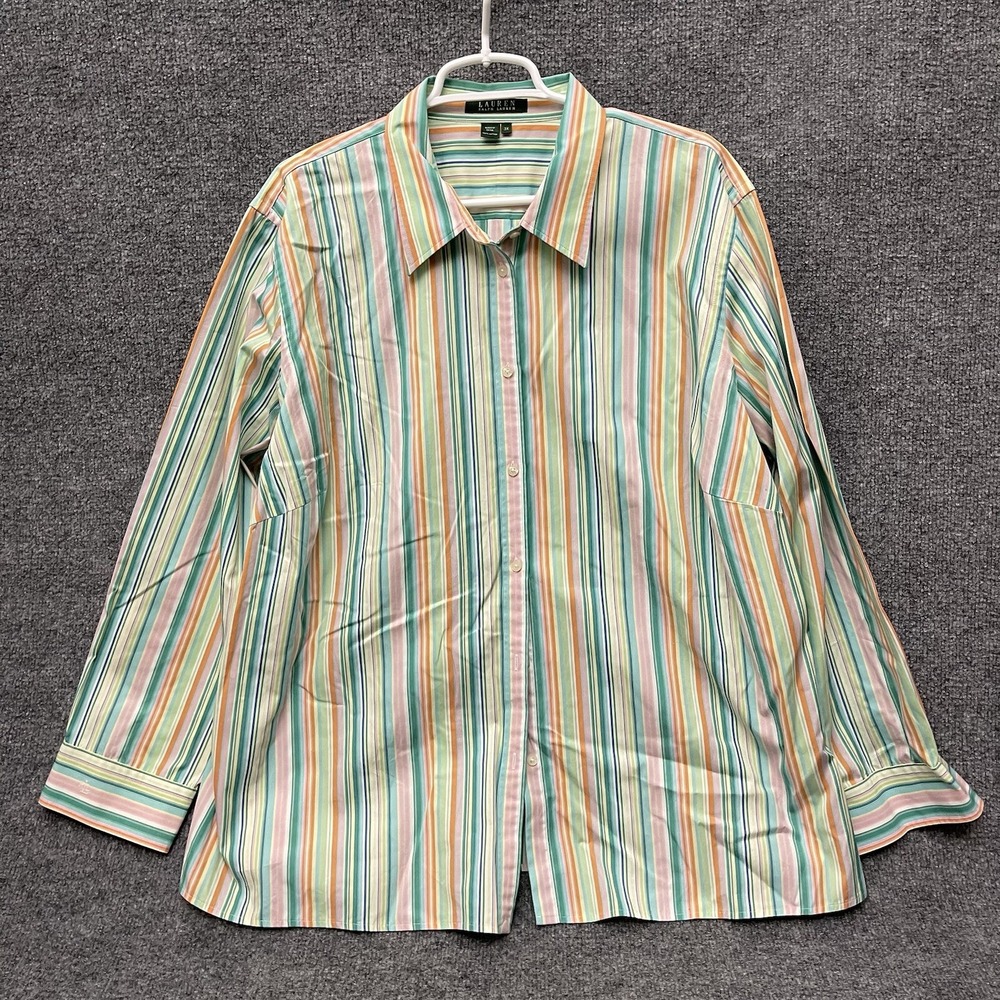Lauren Striped Button Down Shirt Womens Sz 3X VTG Classic Multicolor
